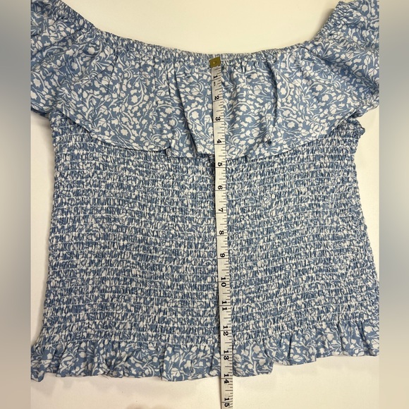 Blue Smocked Ruffle Neckline Shirred Blouse Size Large By Miss Selfie - Picture 8 of 10